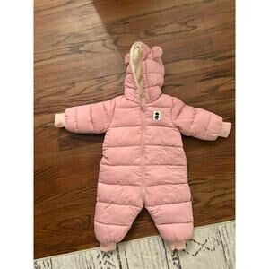 Baby Pink Puffer Snowsuit Lined Size 6-12 months